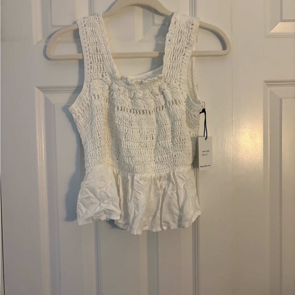 Cream Smocked Peplum Tank Top